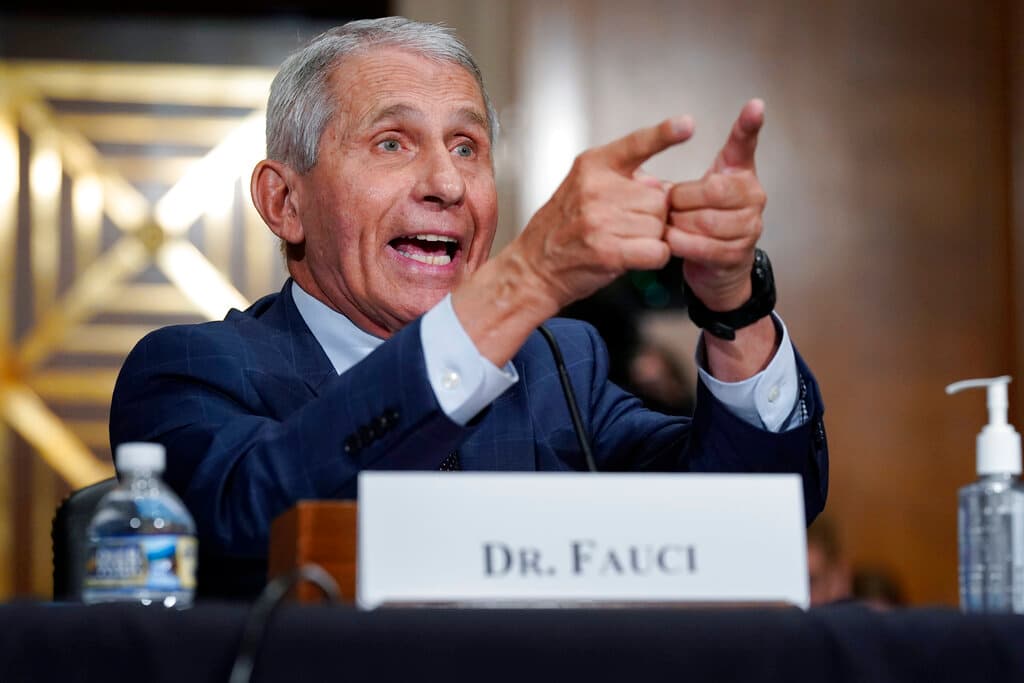 AP/J. Scott Applewhite Dr. Anthony Fauci testifies on Capitol Hill about the origin of Covid-19, July 20, 2021.