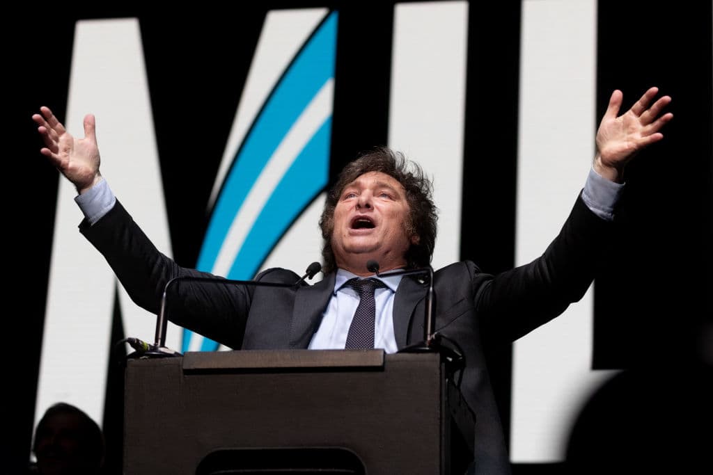 Photo by Tomas Cuesta/Getty Images Presidential candidate Javier Milei on October 18, 2023 at Buenos Aires.