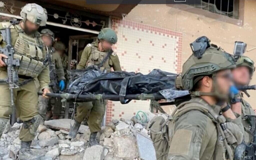 Via the Israel Defense Forces Hamas leader Yahya Sinwar is carried away on a stretcher by the IDF at Rafah.