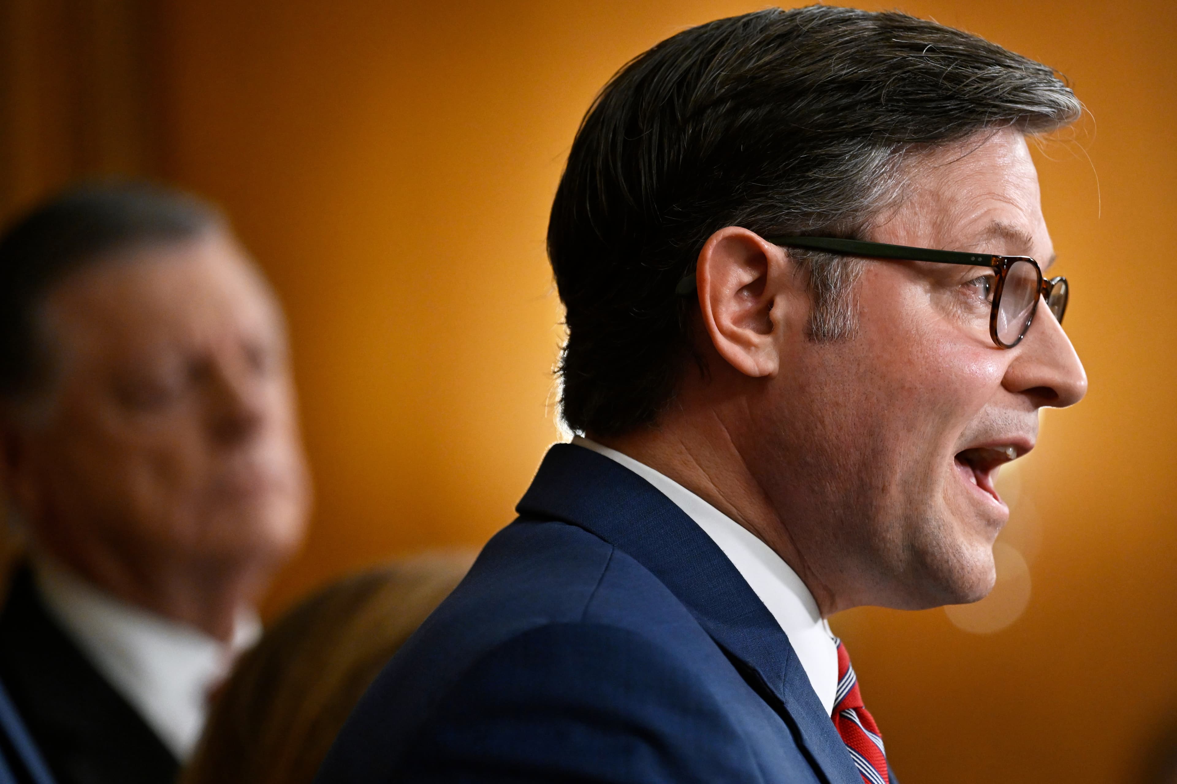 The speaker of the House, Mike Johnson, speaks at a press conference at the U.S. Capitol on October 8, 2025. The speaker of the House, Mike Johnson, speaks at a press conference at the U.S. Capitol on October 8, 2025.