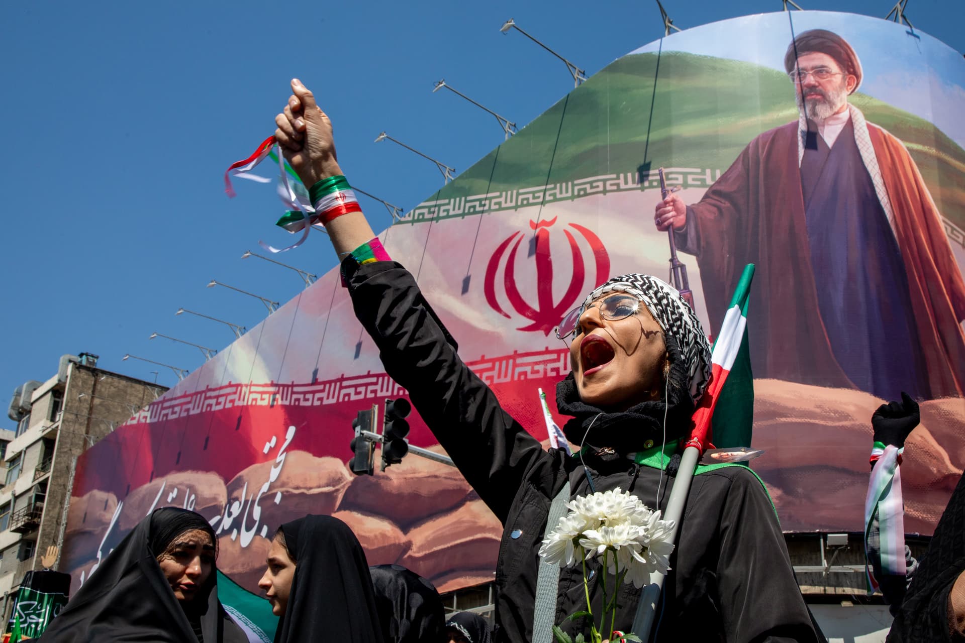 Majid Saeedi/Getty Images Iranians gather at Tehran during a memorial to mark the 40th day since Ayatollah Ali Khamenei was killed on April 9, 2026.