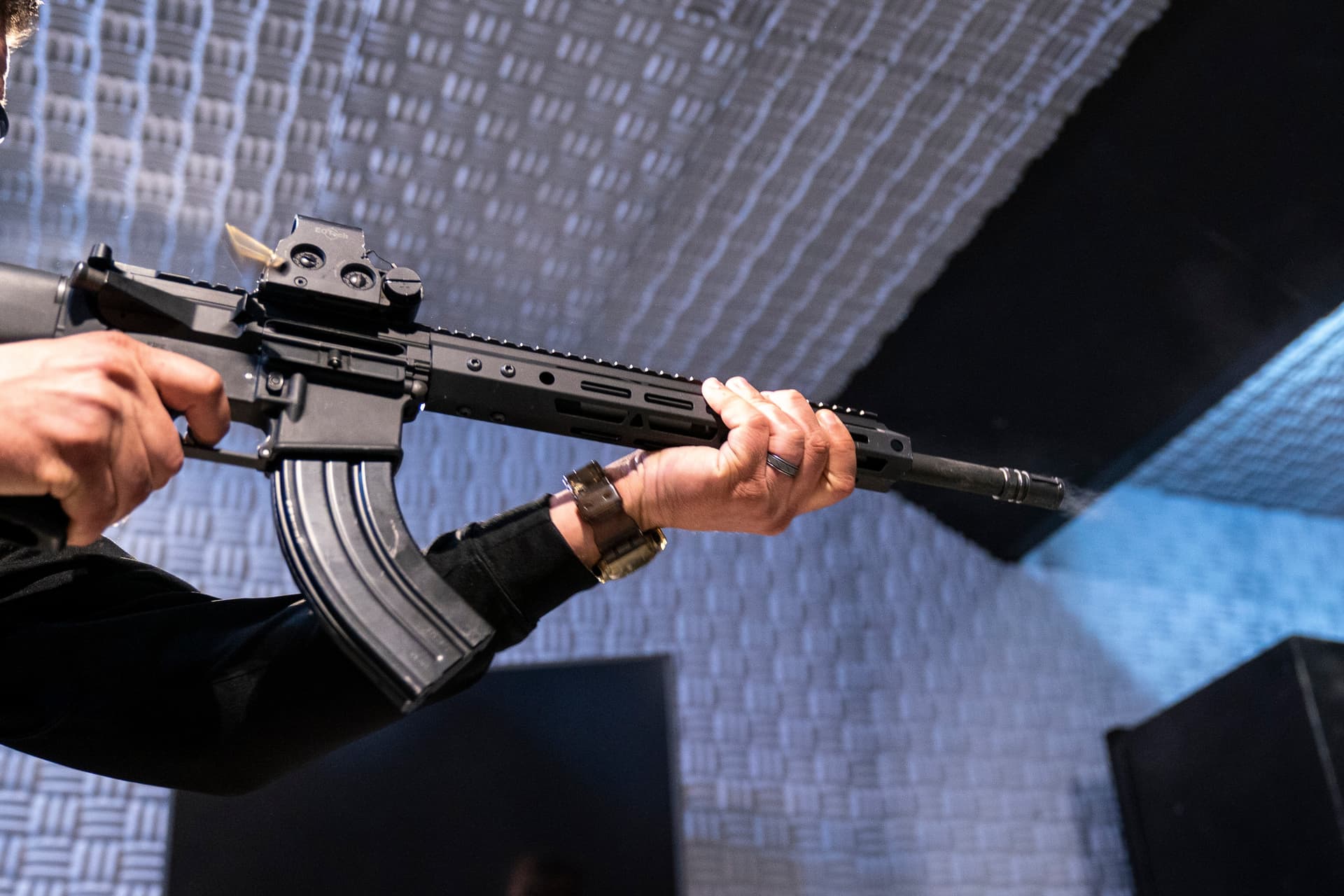 AP/Alex Brandon An AR-15 style rifle at the Bureau of Alcohol, Tobacco, Firearms, and Explosives' National Services Center at Martinsburg, West Virginia in 2023.