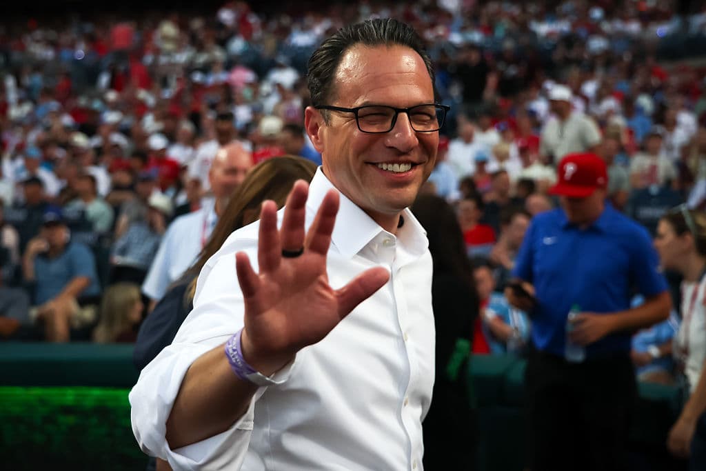 Chris Graythen/Getty Images Governor Josh Shapiro waves during the 2026 Home Run Derby on July 13, 2026 at Philadelphia, Pennsylvania.