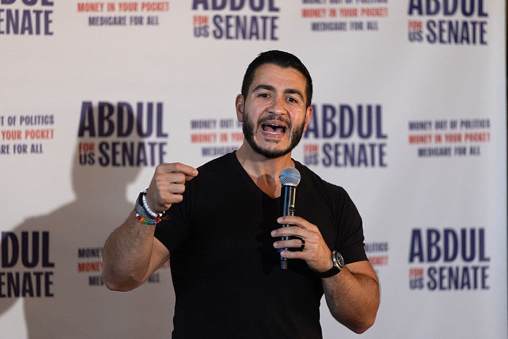Scott Olson/Getty Images) Democratic candidate for Senate in Michigan Abdul El-Sayed speaks during a rally at The Congregation on August 3, 2026 at Detroit, Michigan.