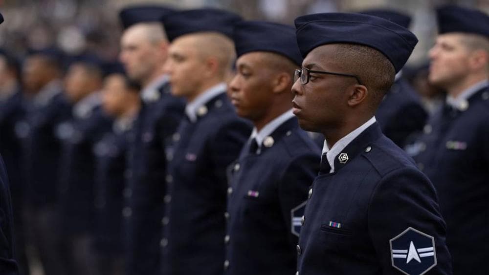 United States Air Force Newly graduated United States Space Force Guardians stand in formation during their Basic Military Training graduation ceremony at Joint Base San Antonio-Lackland, Texas, on December 18, 2025.