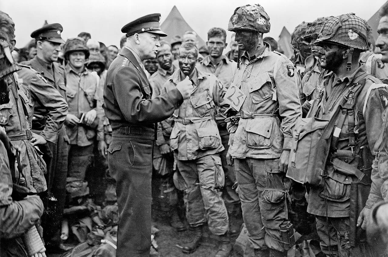 Via Wikimedia Commons General Dwight D. Eisenhower addresses American paratroopers prior to D-Day on June 5, 1944.