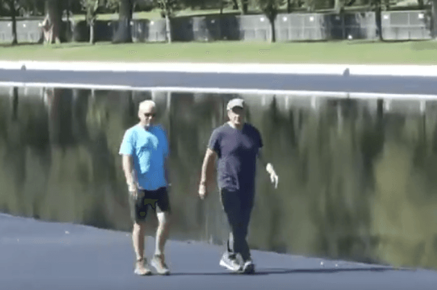 Via X Two visitors walk along the Lincoln Memorial Reflecting Pool as it is being refilled at Washington, D.C., on October 13, 2026.