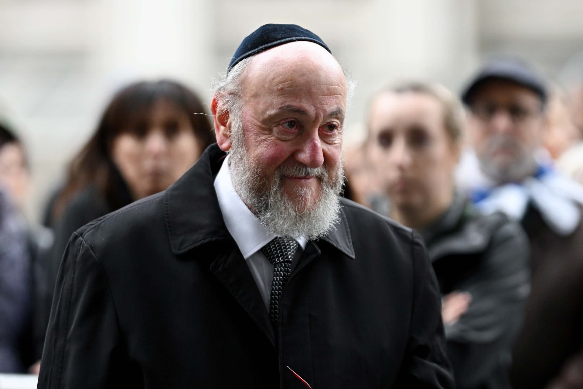 Leon Neal/Getty Images Chief Rabbi Ephraim Mirvis at Richmond Terrace, London for a vigil of remembrance for the victims of the October 7 attacks, October 7, 2026.
