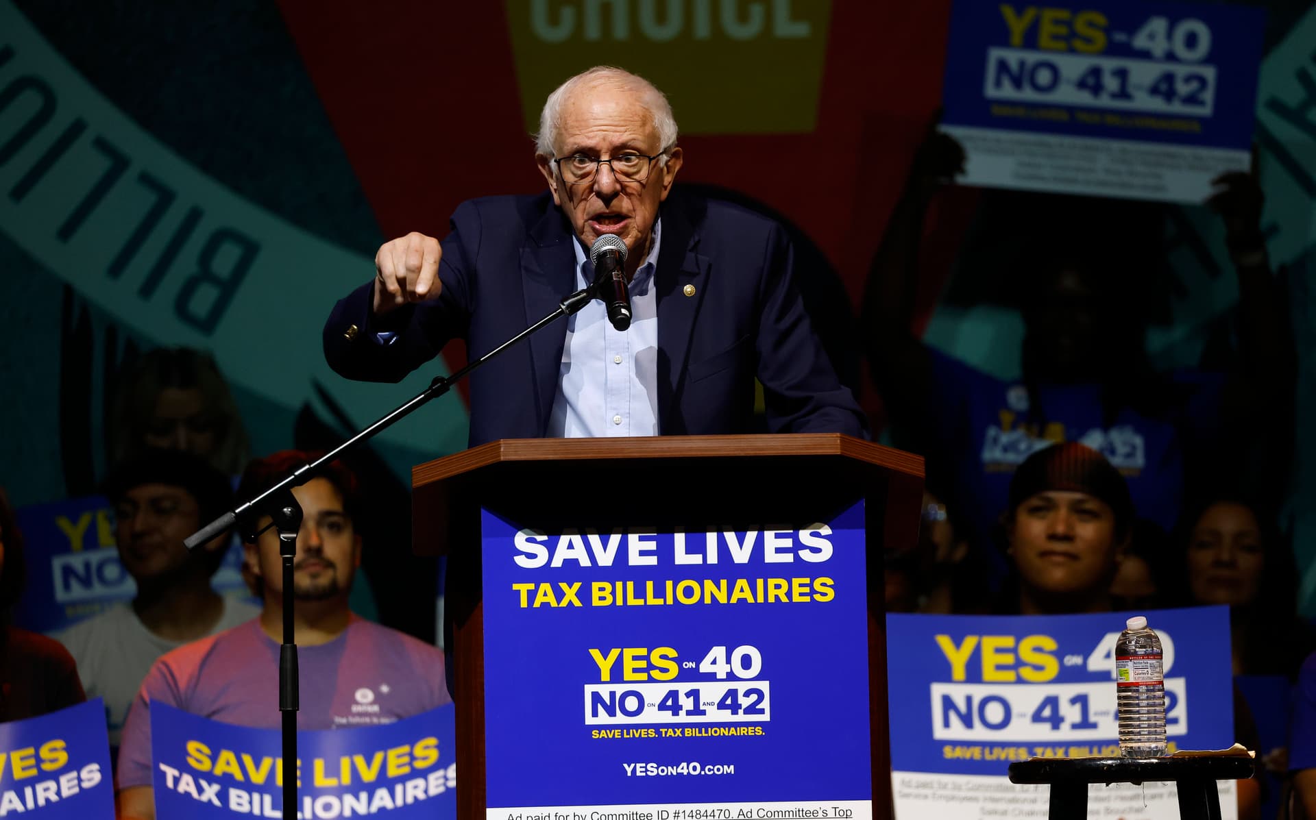 Justin Sullivan/Getty Images Senator Bernie Sanders during at a rally dubbed 'Ballots Over Billionaires' on October 05, 2026 at Los Angeles,