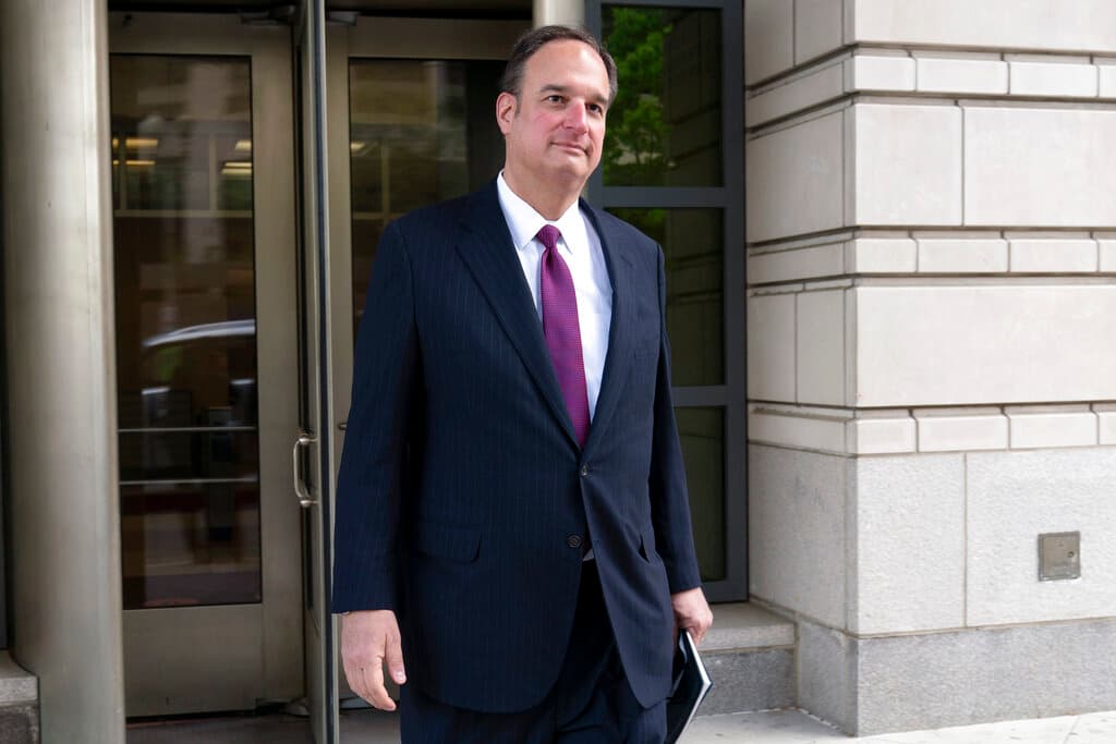 Michael Sussmann outside federal court at Washington, April 27, 2022. AP Photo/Jose Luis Magana, file