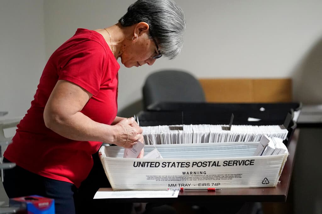 Counting ballots for the Pennsylvania primary election, Wednesday, May 18, 2022. AP Photo/Keith Srakocic