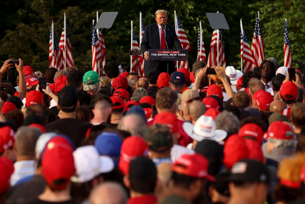 Former President Donald Trump speaks at a rally, Thursday, May 23, 2024, in the Bronx borough of New York. (AP Photo/Yuki Iwamura)