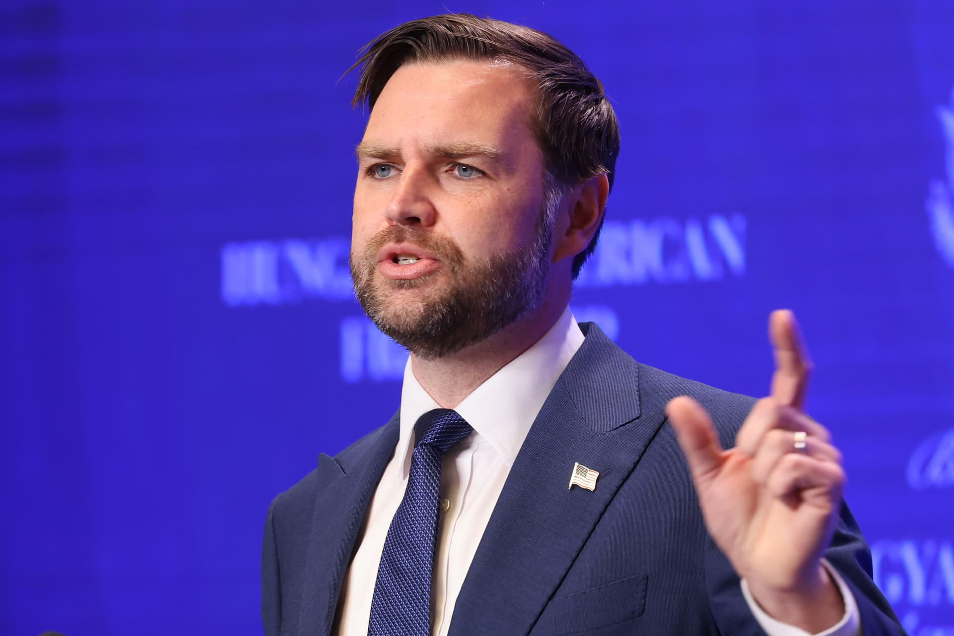 Janos Kummer/Getty Images J.D. Vance speaks to the media on April 7, 2026 in Budapest, Hungary.