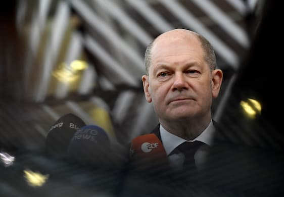 Chancellor Scholz at the European Council building, Brussels, February 17, 2022. AP/Geert Vanden Wijngaert, pool The New York Sun
