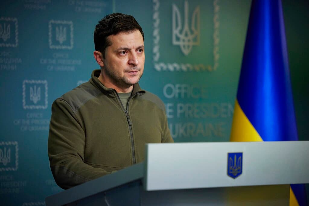 President Zelenskyy addresses the nation from Kyiv February 25, 2022. Ukrainian presidential press office via AP