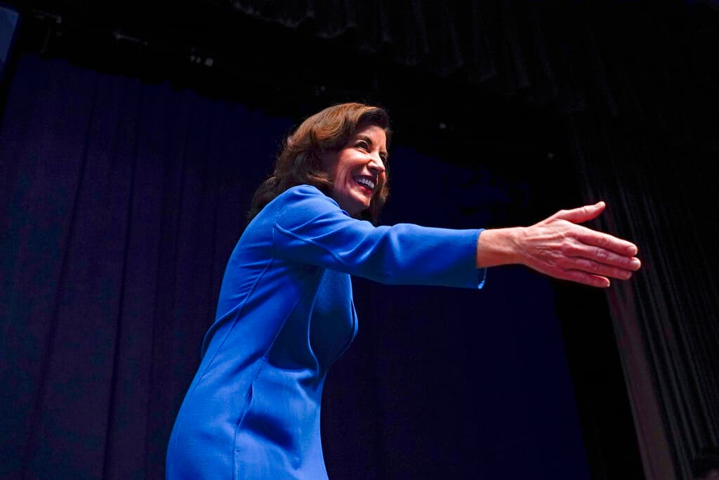 Governor Hochul during the New York State Democratic Convention February 17, 2022. AP/Seth Wenig