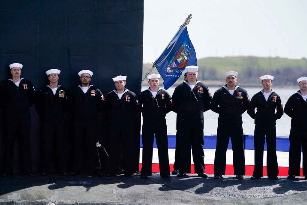 Sailors of the United States Ship Delaware during a commissioning ceremony on April 2. AP Photo/Carolyn Kaster
