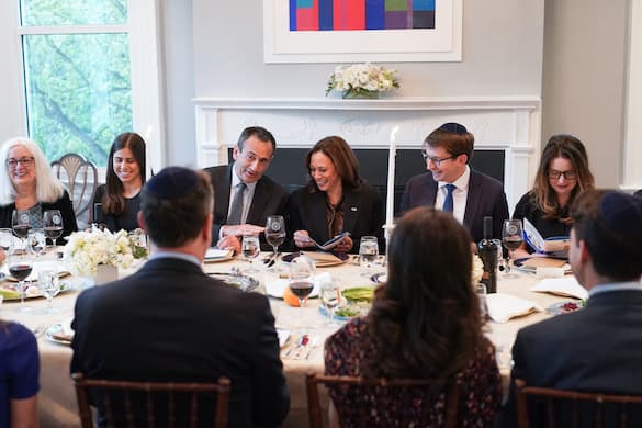 Vice President Harris, center, and the second gentleman, left, host a Passover Seder. Via Twitter @VP