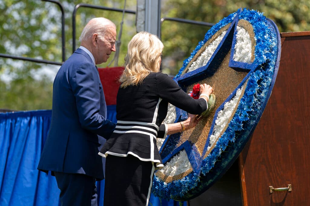 President Biden and Jill Biden during a ceremony honoring fallen law enforcement officers at the National Peace Officers' Memorial Service at the Capitol, May 15, 2022. AP/Manuel Balce Ceneta The New York Sun
