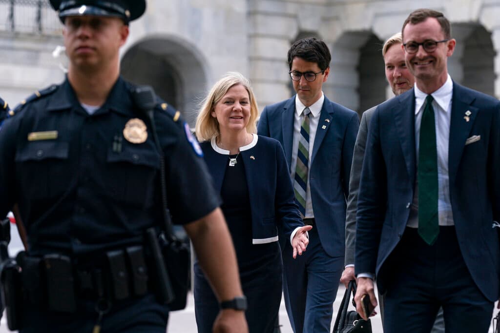 AP/J. Scott Applewhite The Swedish prime minister, Magdalena Andersson, at Washington May 19, 2022.