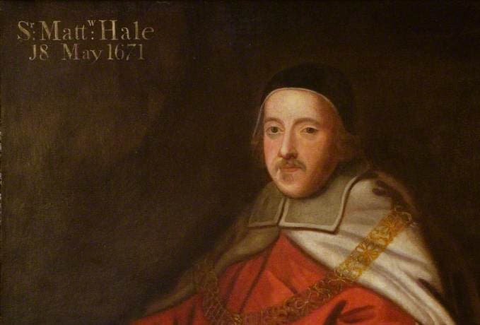 'Portrait of Sir Matthew Hale, Lord Chief Justice,' 1671, detail, John Michael Wright. Wikimedia Commons