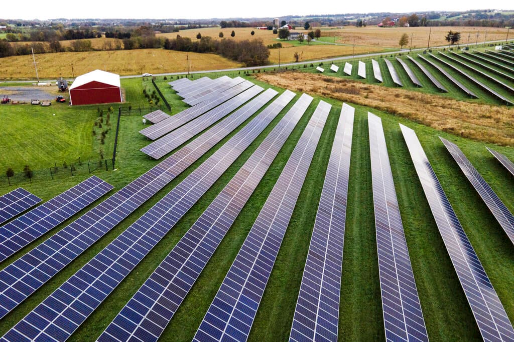 AP/Julio Cortez Farmland with solar panels in 2021 at Thurmont, Maryland.