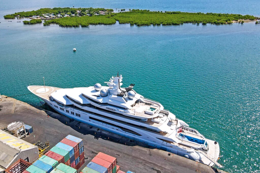 Leon Lord/Fiji Sun via AP, file The superyacht seized by the U.S. is docked at the Queens Wharf, Lautoka, Fiji, April 15 2022.