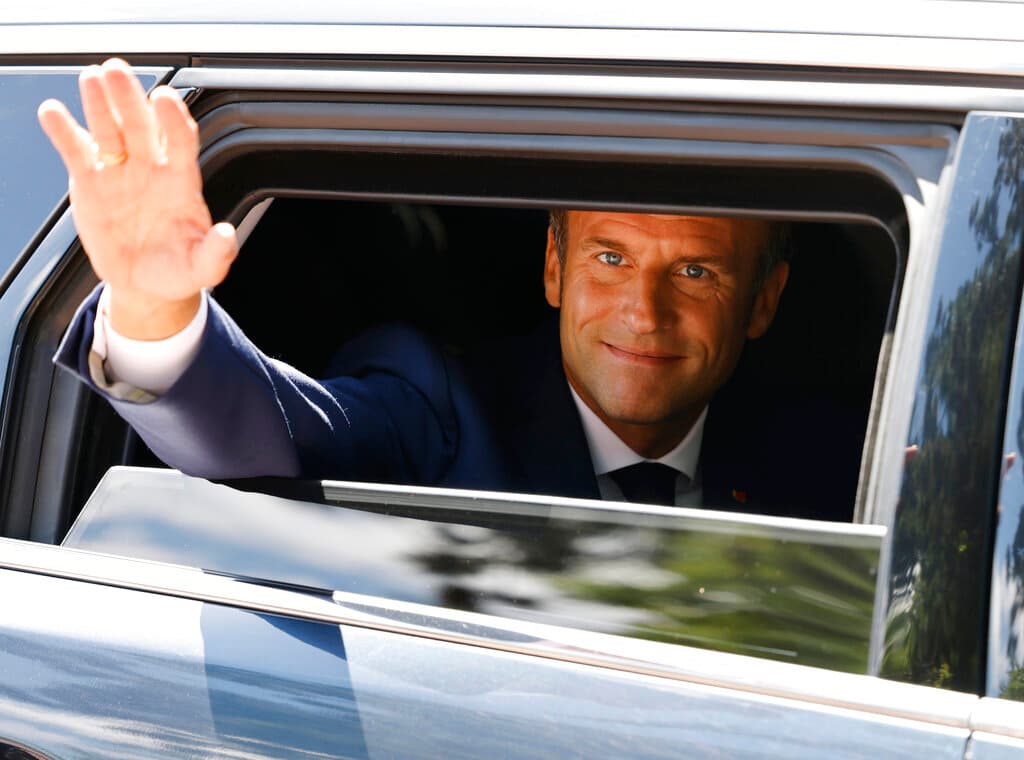 Ludovic Marin, pool via AP President Macron on June 12, 2022.