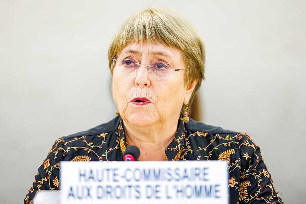 Valentin Flauraud/Keystone via AP The UN commissioner for human rights, Michelle Bachelet, at Geneva June 13, 2022.