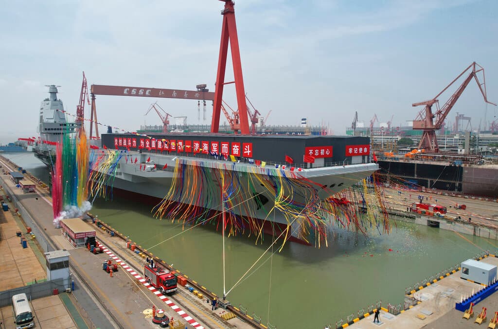 Li Gang/Xinhua via AP The launch ceremony for China's new aircraft carrier, Fujian, at Shanghai on June 17, 2022.