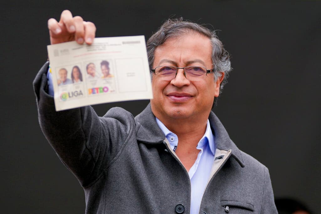 AP/Fernando Vergara Gustavo Petro before voting at Bogota, Colombia, June 19, 2022.