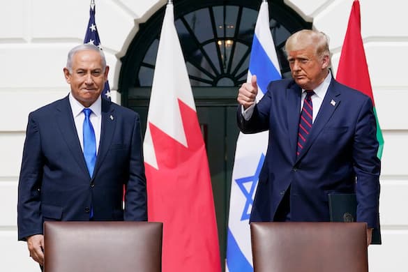 AP/Alex Brandon, file Prime Minister Netanyahu and President Trump during the Abraham Accords signing ceremony at the White House September 15, 2020.