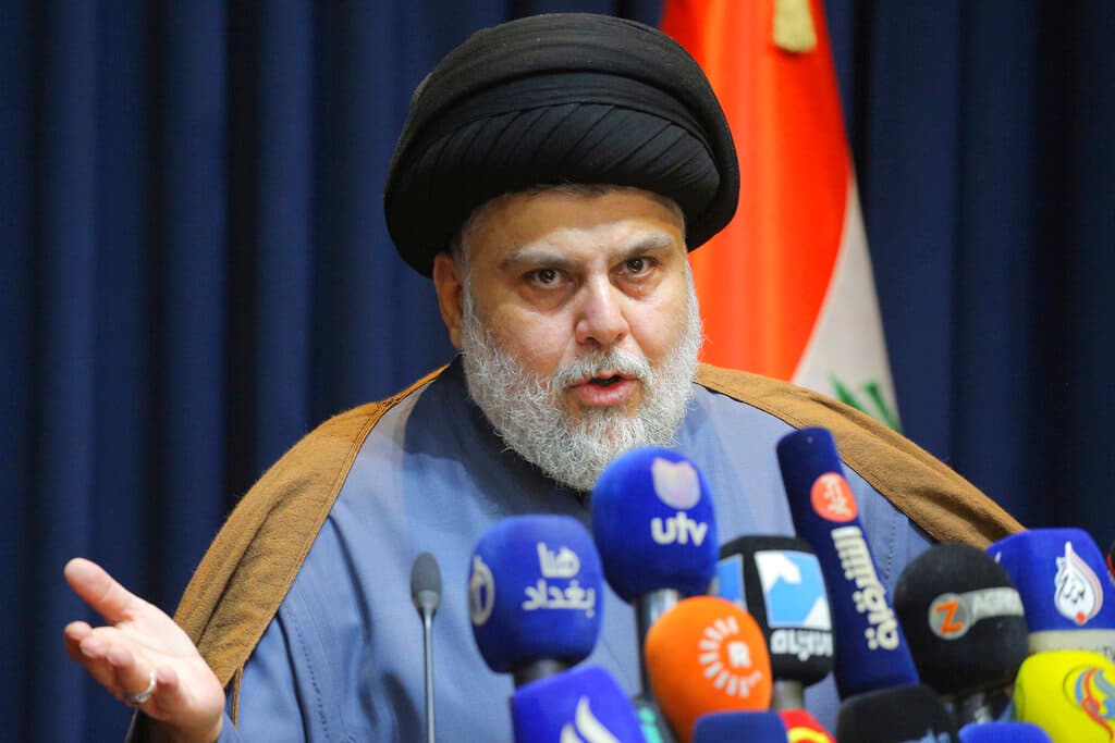 AP/Anmar Khalil, file Muqtada Sadr at Najaf, Iraq, November 18, 2021. Seventy-three lawmakers from his bloc recently submitted their resignations based on his request, to protest a persisting political deadlock eight months after general elections were held.