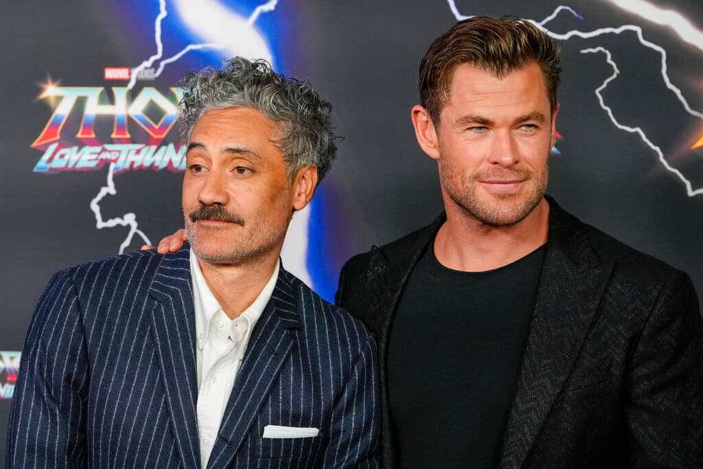 AP/Mark Baker Director Taika Waititi and actor Chris Hemsworth during a red carpet event for the movie premiere of ‘Thor: Love and Thunder’ at Sydney, Australia, June 27, 2022.