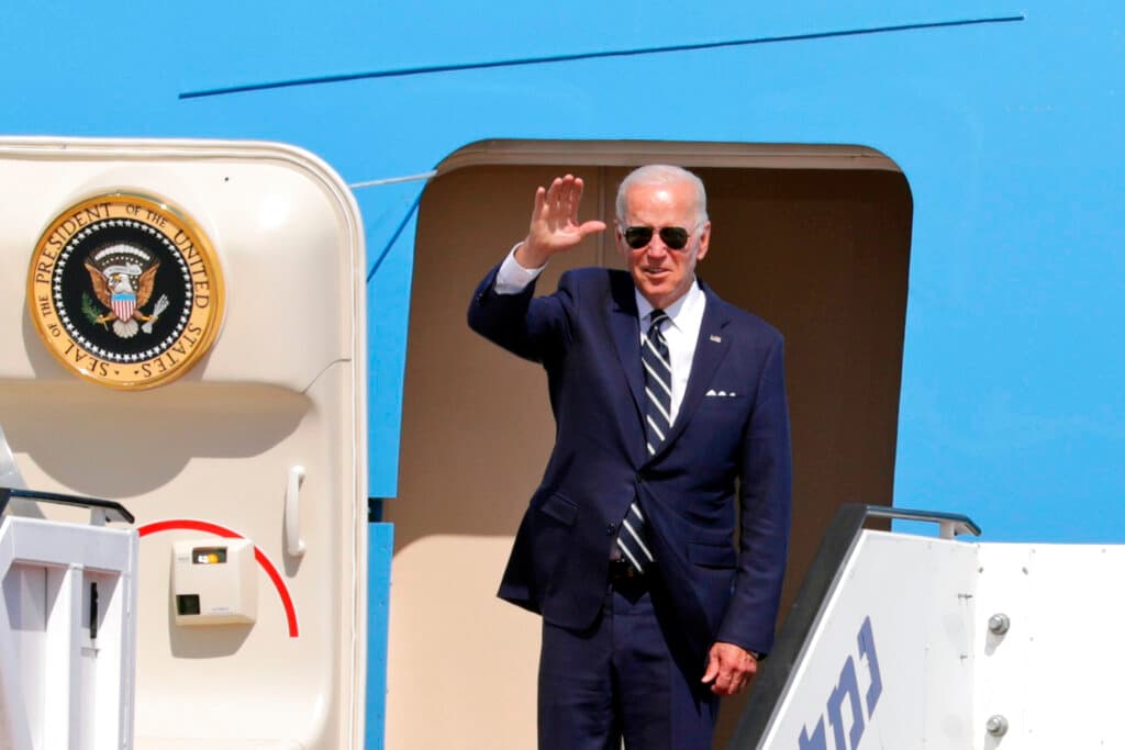 Abir Sultan/pool via AP President Biden at Ben Gurion airport in Israel, July 15, 2022.