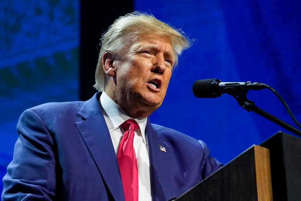 President Trump speaks at the National Rifle Association Convention at Indianapolis, on April 14, 2023. President Trump speaks at the National Rifle Association Convention at Indianapolis, on April 14, 2023.