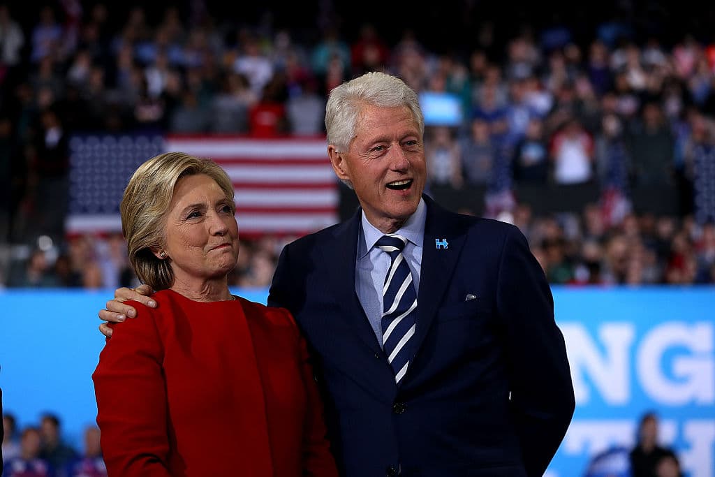Justin Sullivan/Getty Images The Clintons at a campaign rally at North Carolina State University on November 8, 2016, at Raleigh.