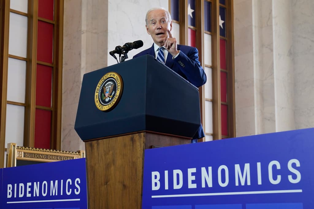 AP/Evan Vucci President Biden delivers remarks on the economy, June 28, 2023, at the Old Post Office at Chicago.