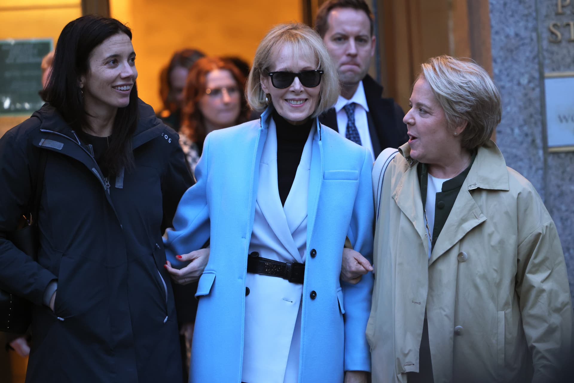 Michael M. Santiago/Getty Images E. Jean Carroll leaves Manhattan Federal Court for her civil defamation trial against former U.S. President Donald Trump on January 25, 2024 at New York City.
