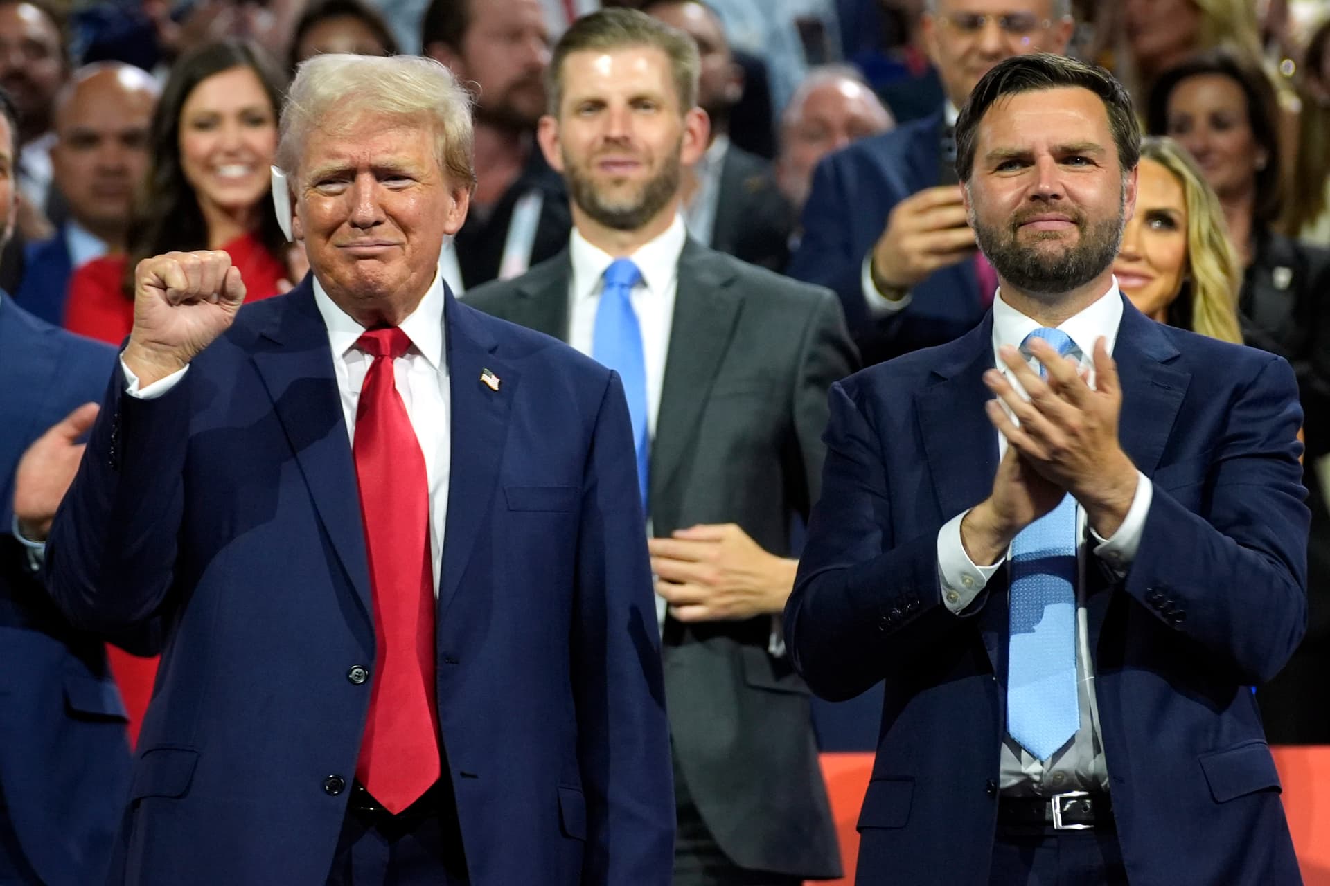 AP/Evan Vucci, file President Trump, left, and Senator Vance at the Republican National Convention on July 15, 2024 at Milwaukee.
