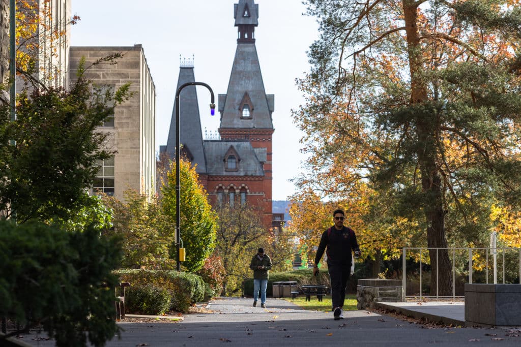 Matt Burkhartt/Getty Images People walk through the Cornell University campus on November 3, 2023 at Ithaca, New York.