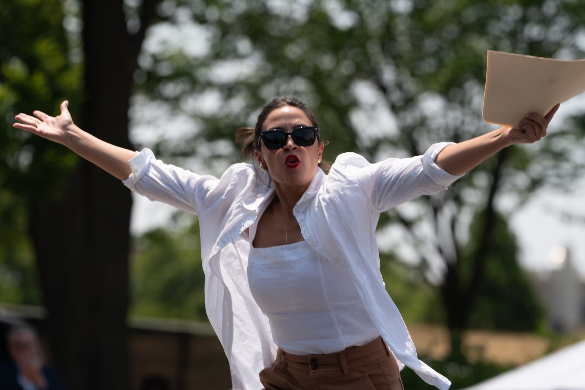 David Dee Delgado/Getty Images Congresswoman Alexandria Ocasio-Cortez at a rally in New York.