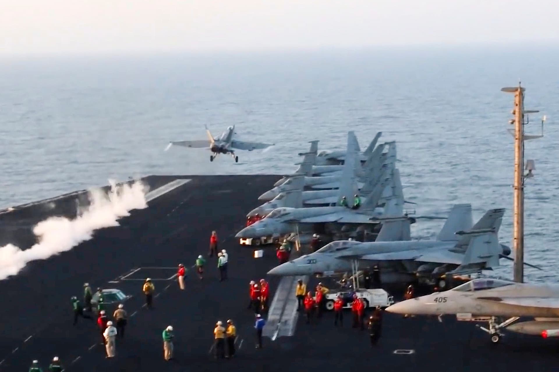 United States Navy via AP An aircraft launching from the USS Harry S. Truman in the Red Sea before airstrikes on Sanaa, Yemen, Saturday.