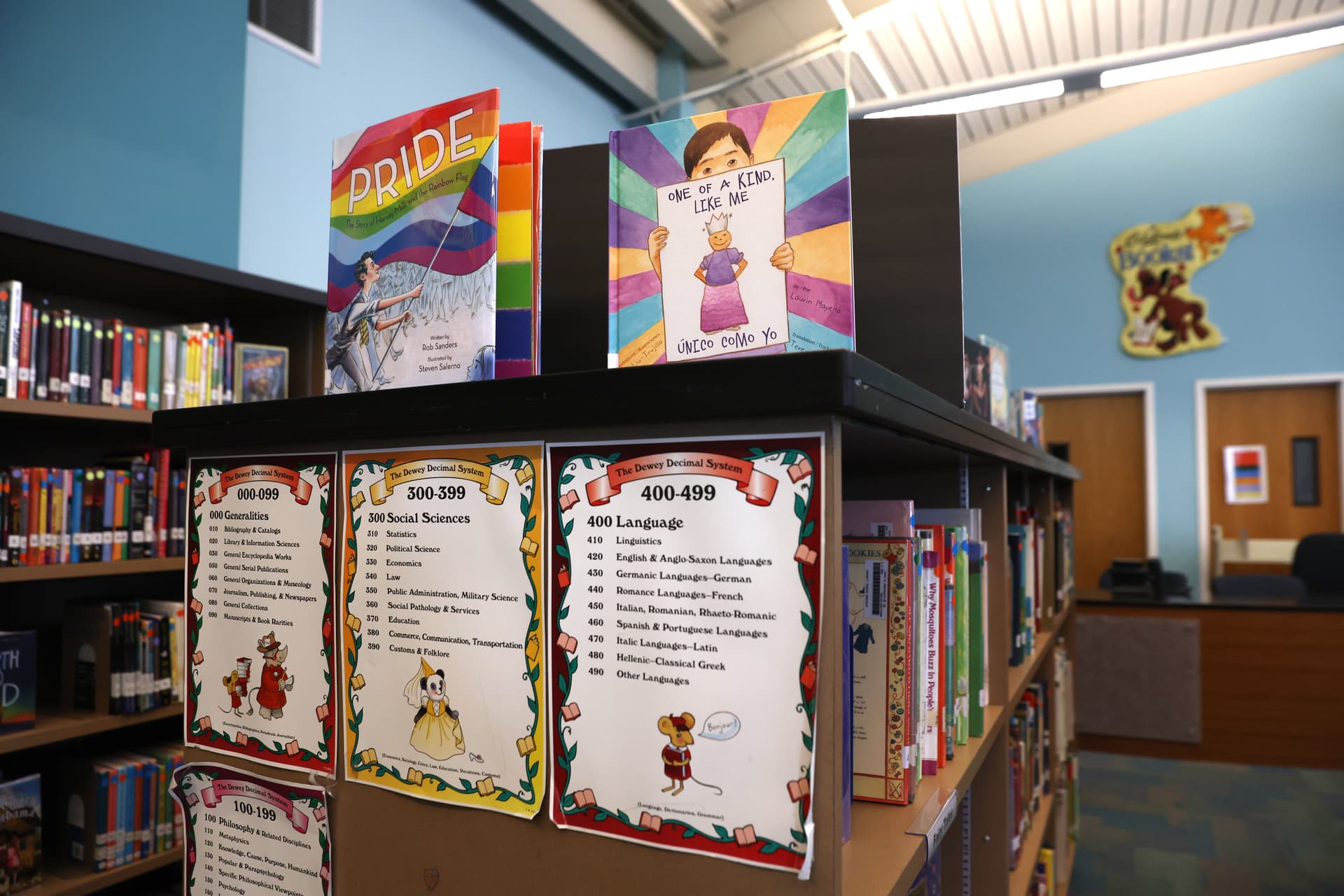 Justin Sullivan/Getty Images LGBT-themed books in an elementary school library.