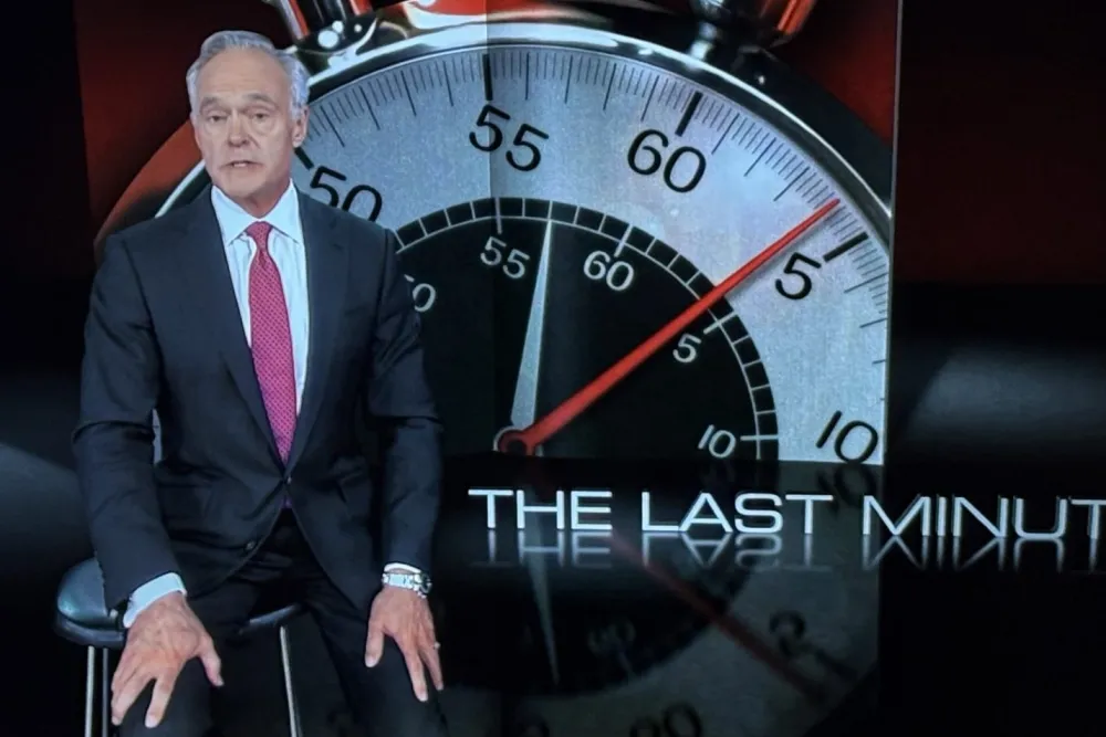 Via CBS Scott Pelley defiantly denounces his employers at the end of '60 Minutes' on April 28, 2025.