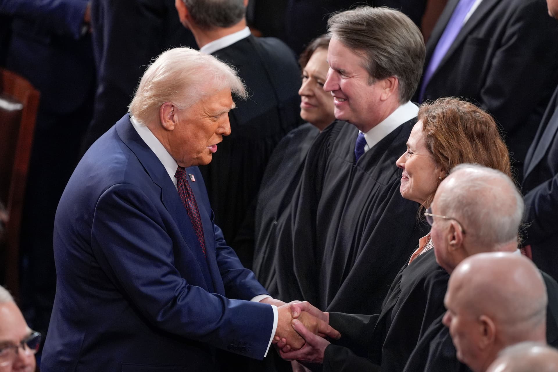 J. Scott Applewhite/AP President Trump greets justices of the Supreme Court.