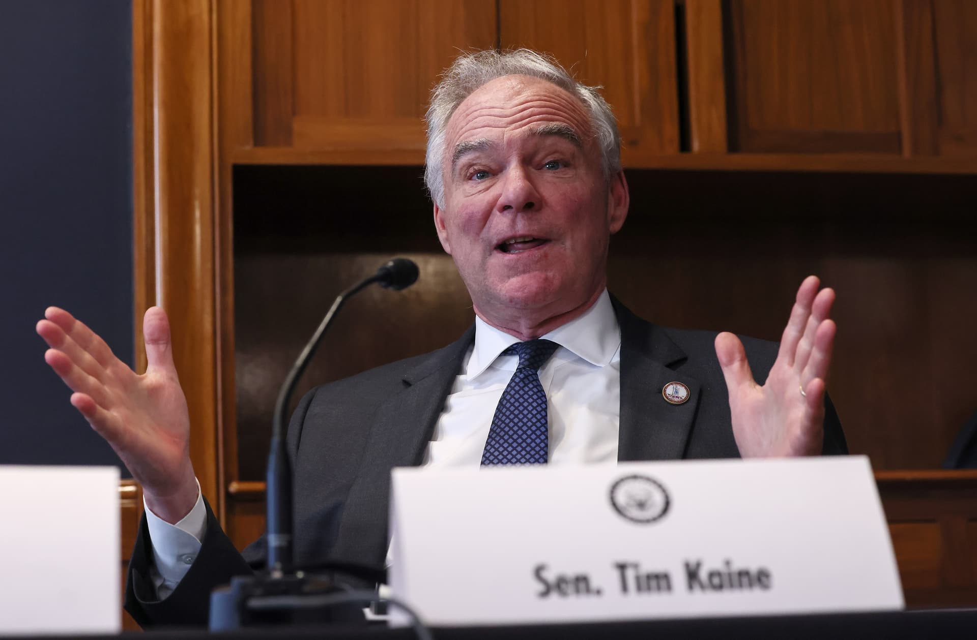 Jemal Countess/Getty Images for Student Borrower Protection Center Senator Tim Kaine on May 14, 2025 at Washington, D.C.