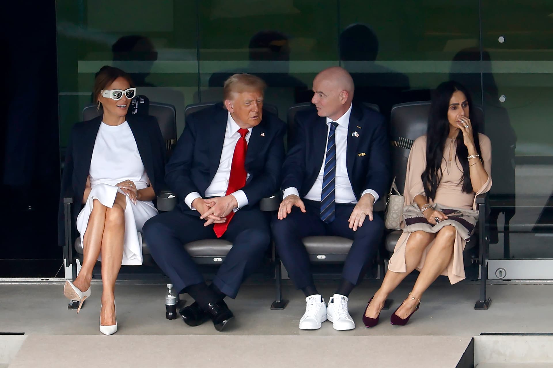 Michael Reaves/Getty Images Recent photos, like this showing President Trump and first lady Melania Trump with FIFA President Gianni Infantino at MetLife Stadium on July 13, 2025, prompted speculation about swelling in the president’s ankles.