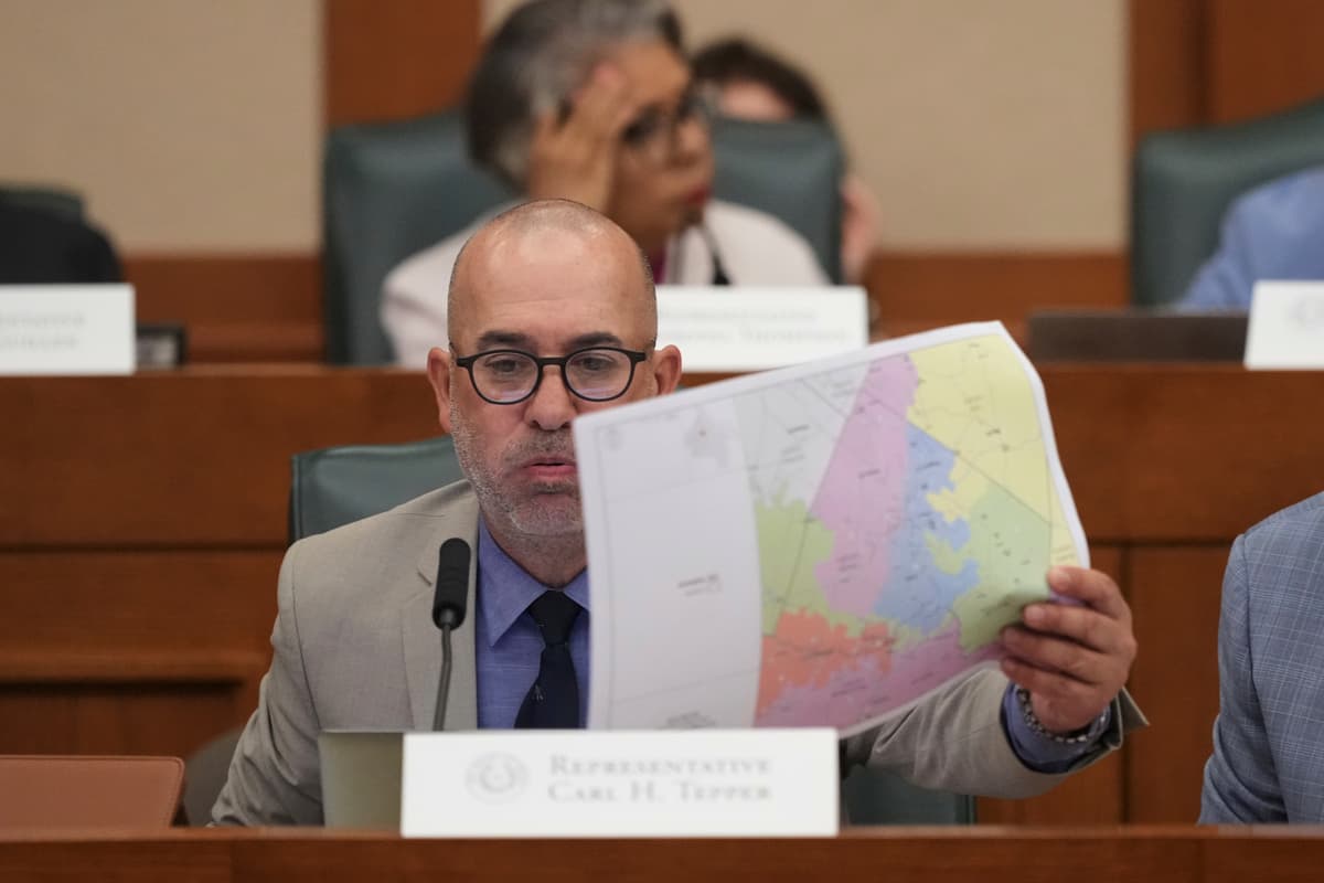 AP/Eric Gay A Texas state representative, Carl Tepper, during a redistricting hearing at the Texas Capitol, July 24, 2025, at Austin.
