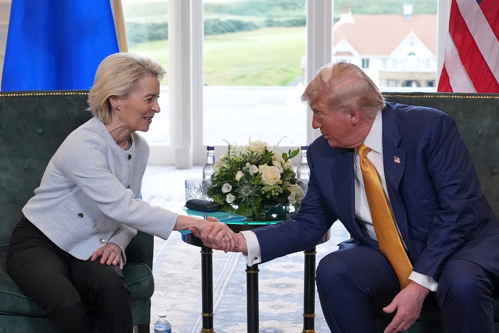 AP/Jacquelyn Martin President Trump with the European Commission president, Ursula von der Leyen, at Scotland's Trump Turnberry golf course.